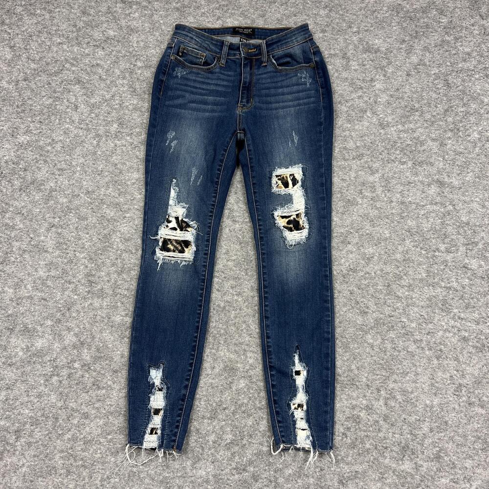 Judy Blue Jeans Womens 3/26 Blue Skinny Mid Rise Distressed Fringe Frayed Hem